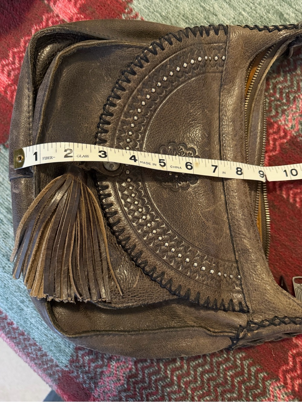 Patricia Nash Distressed Brown Leather Crossbody Bag with Tassel - Picture 8 of 9